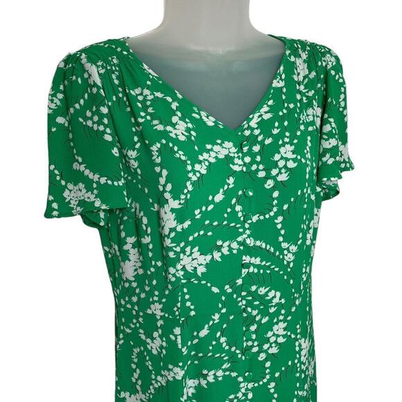 TALBOTS Floral Print Fit & Flare Crepe Dress Size 2 Green and White Sleeves New - Picture 3 of 11